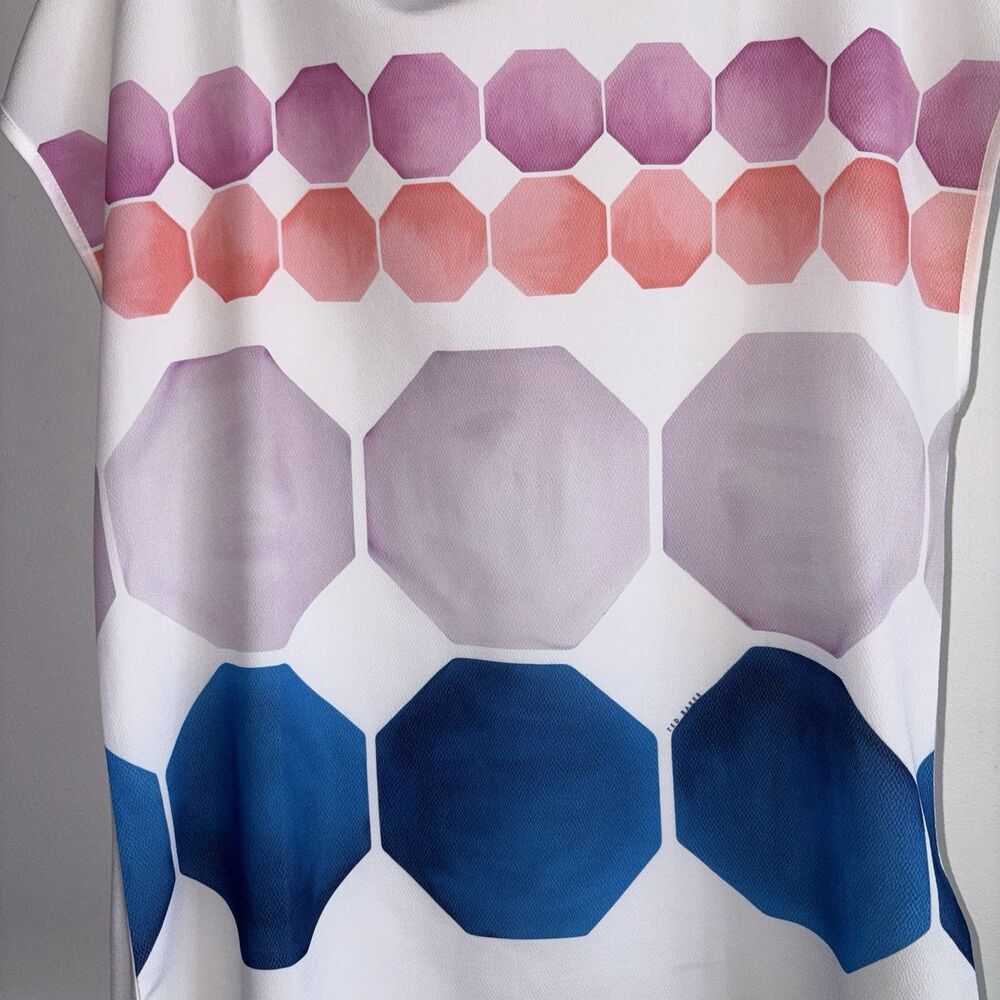 Ted Baker Rozey Top Geometric Jewel Print Mixed Media White Size 10 Boxy - Picture 6 of 12